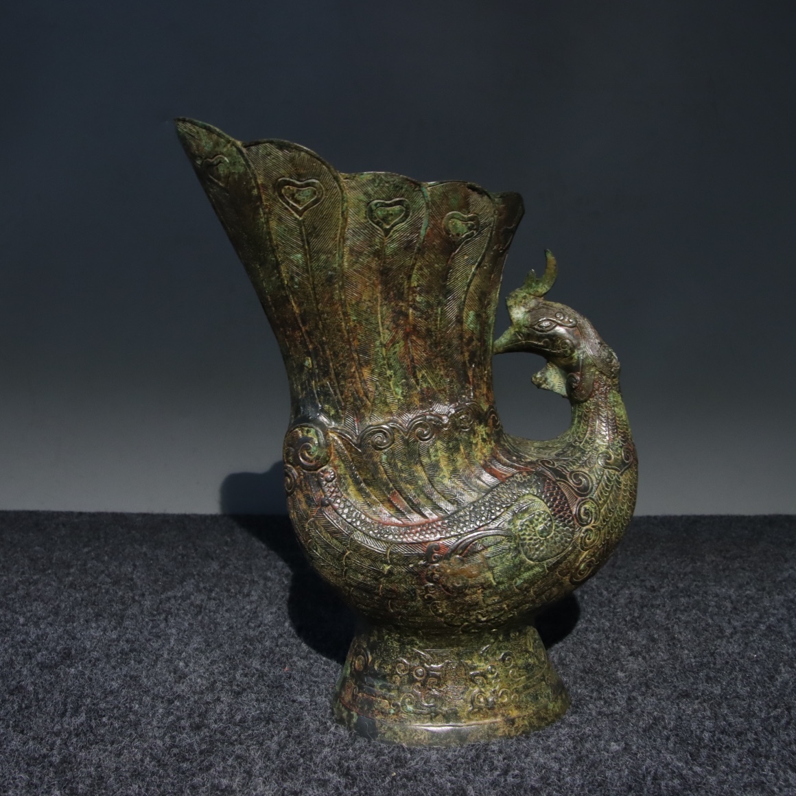 聚寳齋*青銅製青銅器*鳳鳥杯置物賞物中国古美術收藏品超美品