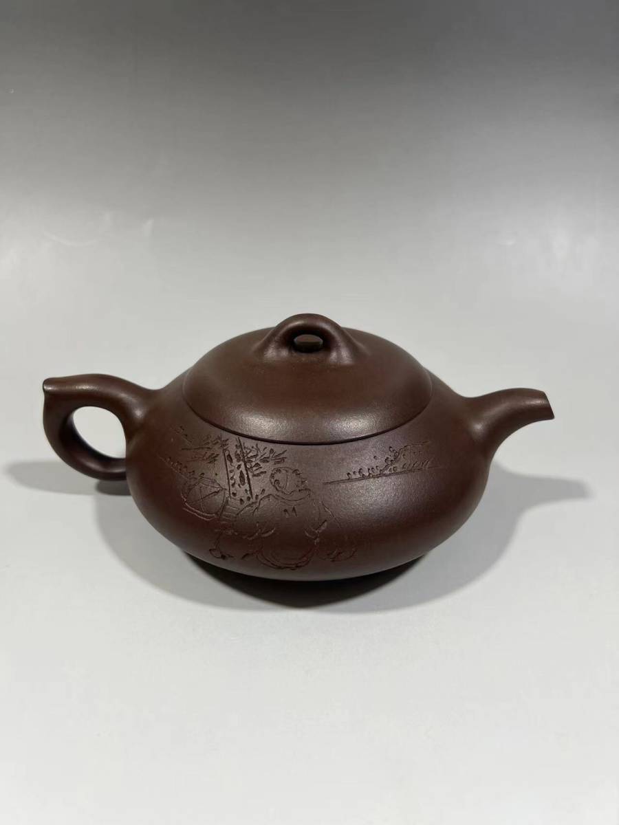 高評価! 紫砂壺*三足石瓢壺】茶壺 【聚寳齋*紫砂精彫 茶道具 容量