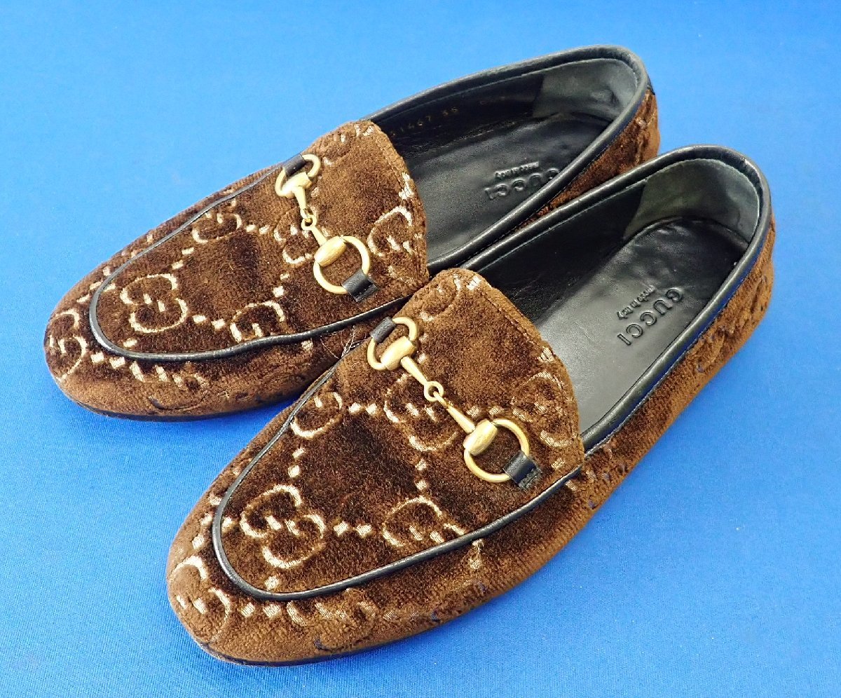 ◎GUCCI グッチ ヨルダーン GG ベルベット ローファー レディース 35
