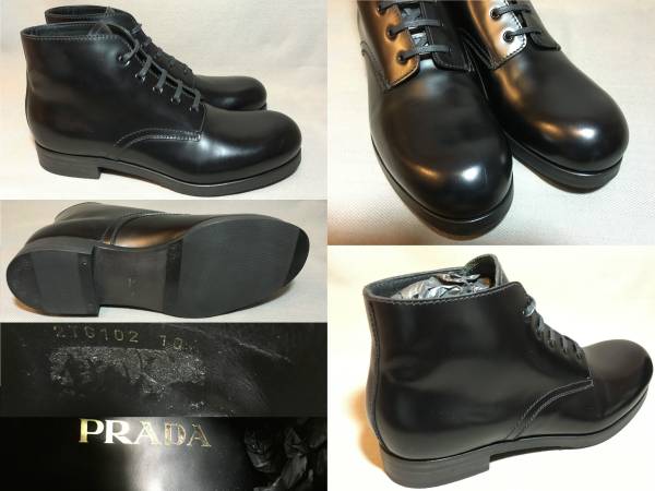 新品 プラダ レースアップ レザー ブーツ 10 PRADA 革靴 黒 ブラック シューズ_画像3