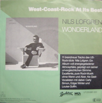 ★特選★ NILS LOFGREN/WONDERLAND'1983GERMANY MCA 7INCH_画像2