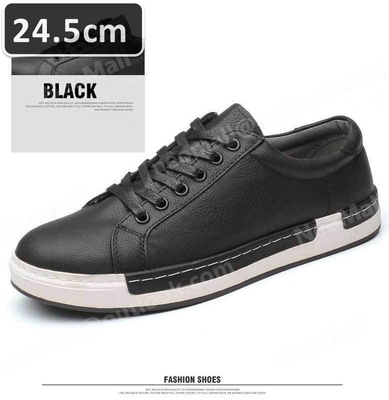 メンズ カジュアル スニーカー ブラック サイズ 24.5cm 革靴 靴 カジュアル 屈曲性 通勤 軽量 インポート品【n041】 24.5cm