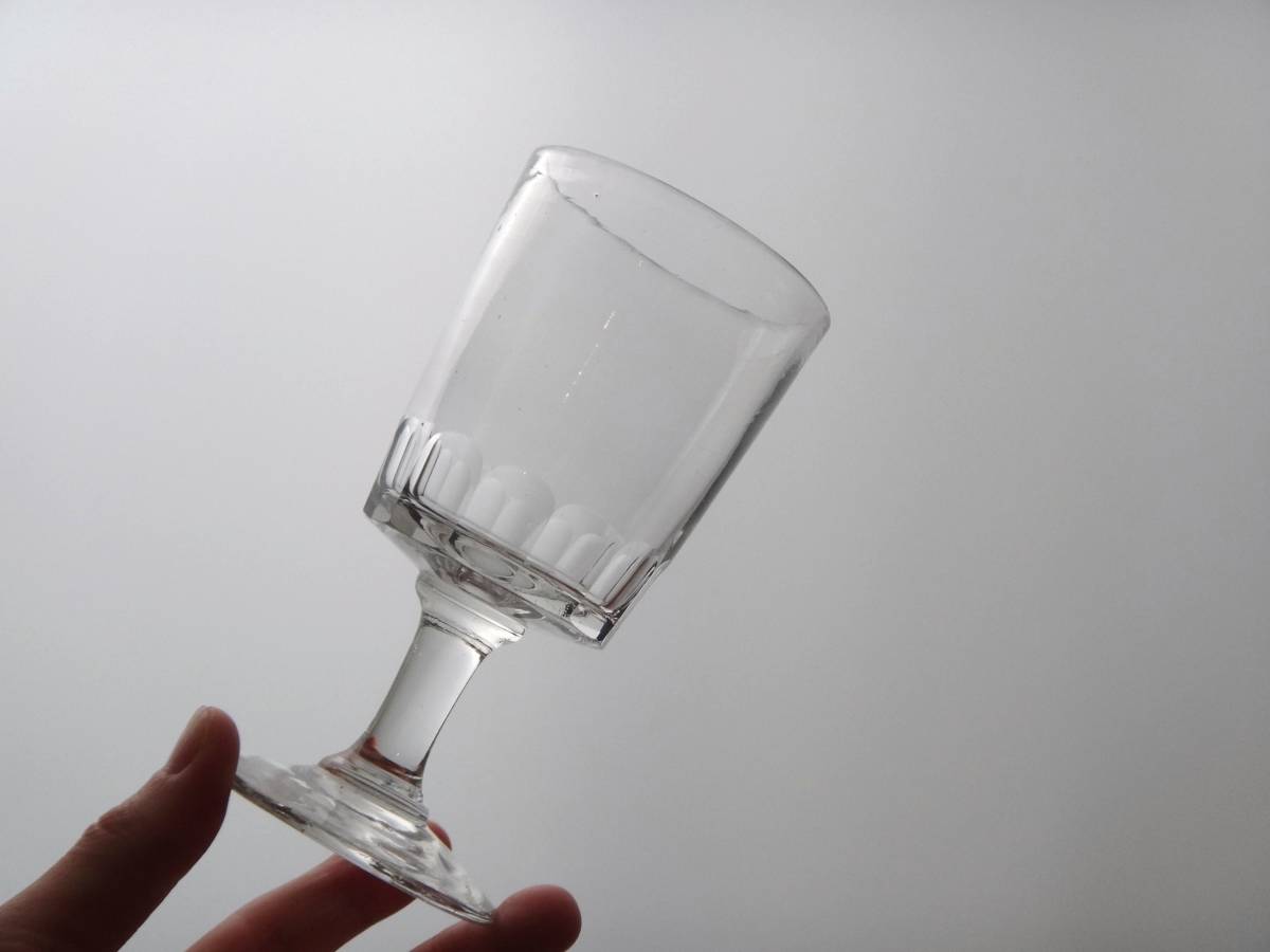 1800年代後期　フランス　 ビストログラス 　Cu2◆　アンティーク 型吹き硝子 古道具 硝子 ワイングラス 19世紀_画像3
