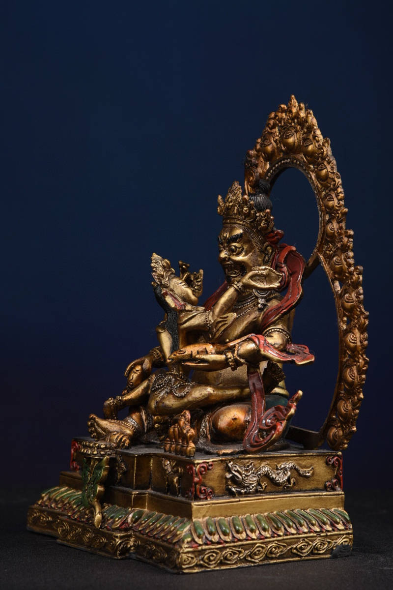 精品収蔵 銅製 泥金 彩繪 黄財神仏像 供養品 置物 古賞物 中国古玩 