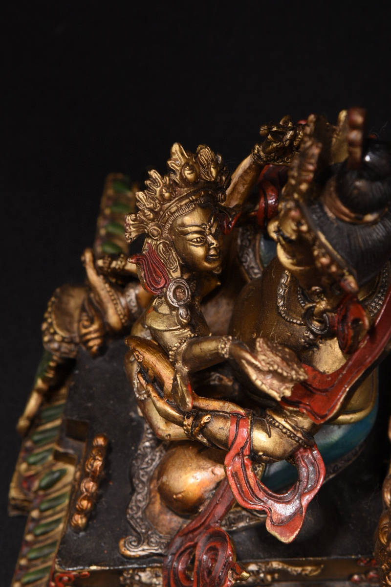精品収蔵 銅製 泥金 彩繪 黄財神仏像 供養品 置物 古賞物 中国古玩 