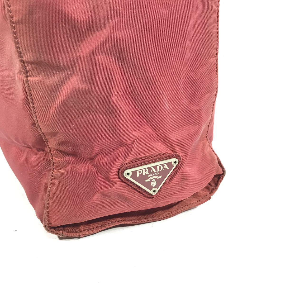 【プラダ】本物 PRADA ビジネスバッグ 三角ロゴプレート 赤 トートバッグ ハンドバッグ 書類かばん ナイロン メンズ レディース イタリア製_画像2