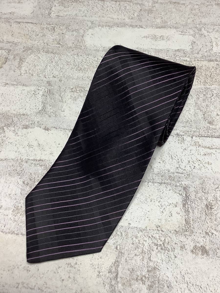 新品最高級　日本製シルクネクタイ！京都織物使用　ダークなパープルラインの柄ストライプ　柔らか薄い芯使用_画像3