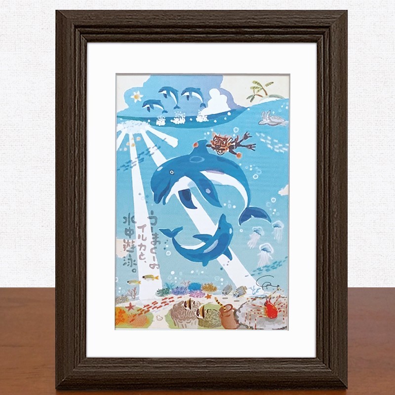  birthday present Okinawa . earth production . picture graphic art ornament wall decoration amount attaching island. ..-..- dolphin . underwater ..S size No.017