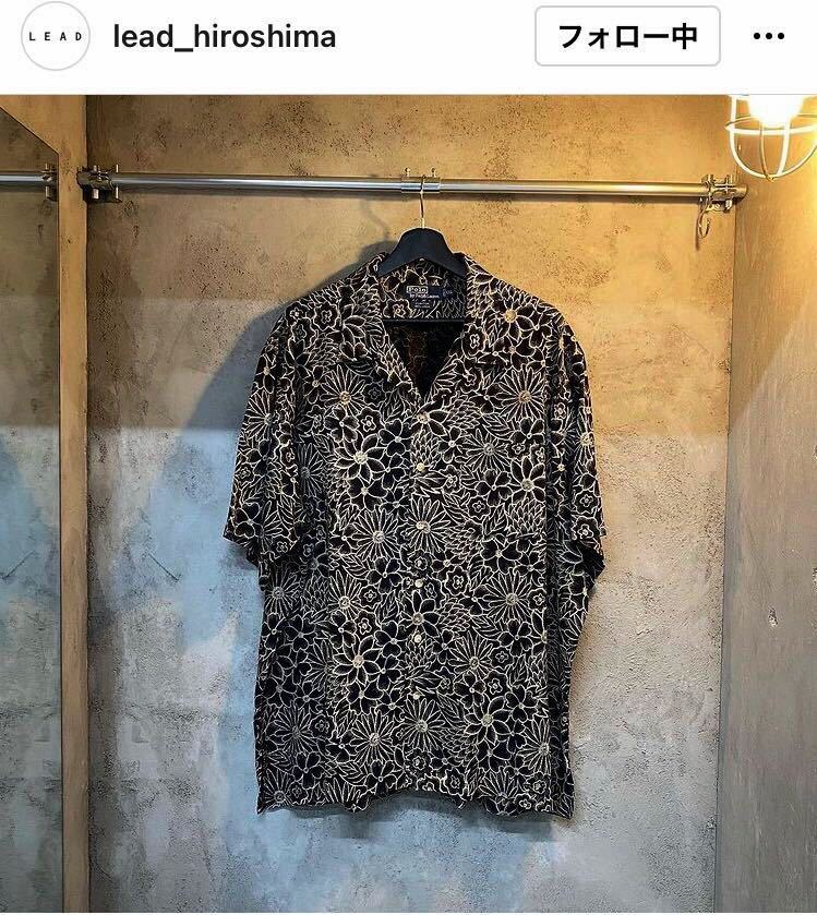極美品 激レア!! ブラックベース フラワー柄 リネン100% 90s ポロ