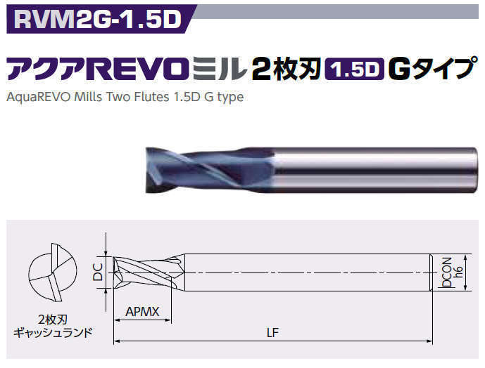 不二越 NACHI RVM2025G-1.5D アクアREVOミル 2枚刃 Gタイプ 外径2.5ｍｍ ドリル 錐 刃 消耗品 超硬エンドミル 一般 鋼 ステンレス 高硬度材