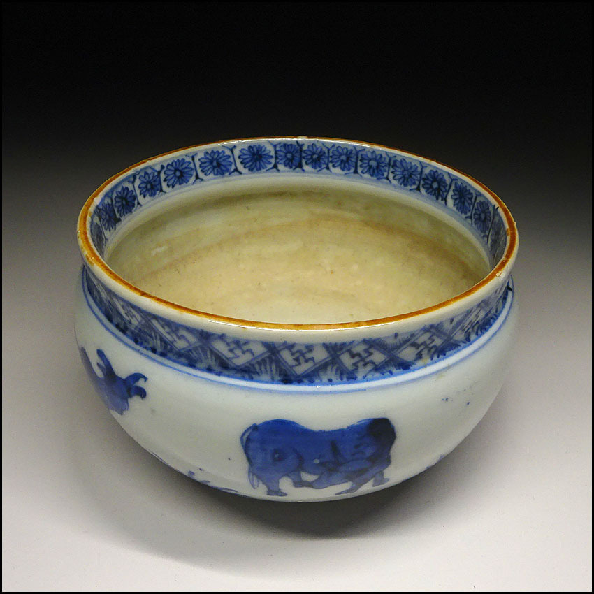 緑屋zt□ 中国古玩 青花 染付 香炉 直径約12.5cm 唐物 時代物 i9/1