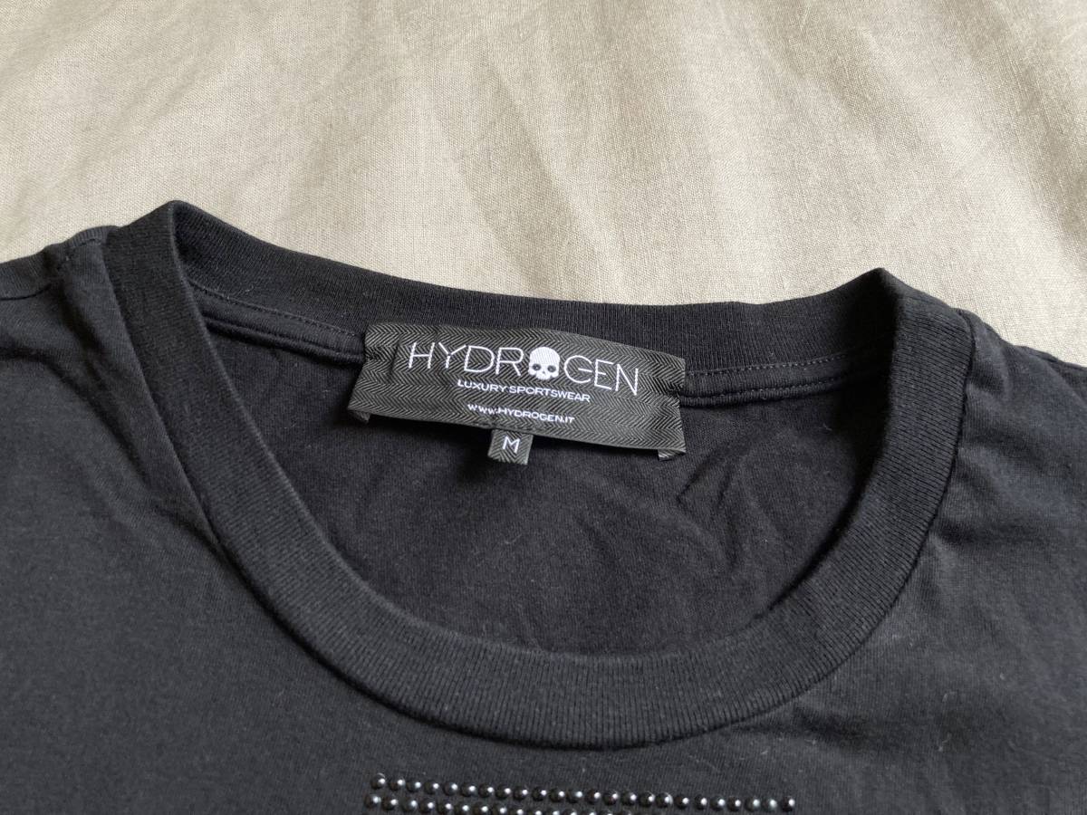 HYDROGEN ハイドロゲン ナンバリング プリント イナズマ スタッズ クルーネック 半袖 コットン Tシャツ カットソー 黒 M イタリア製 ◇3