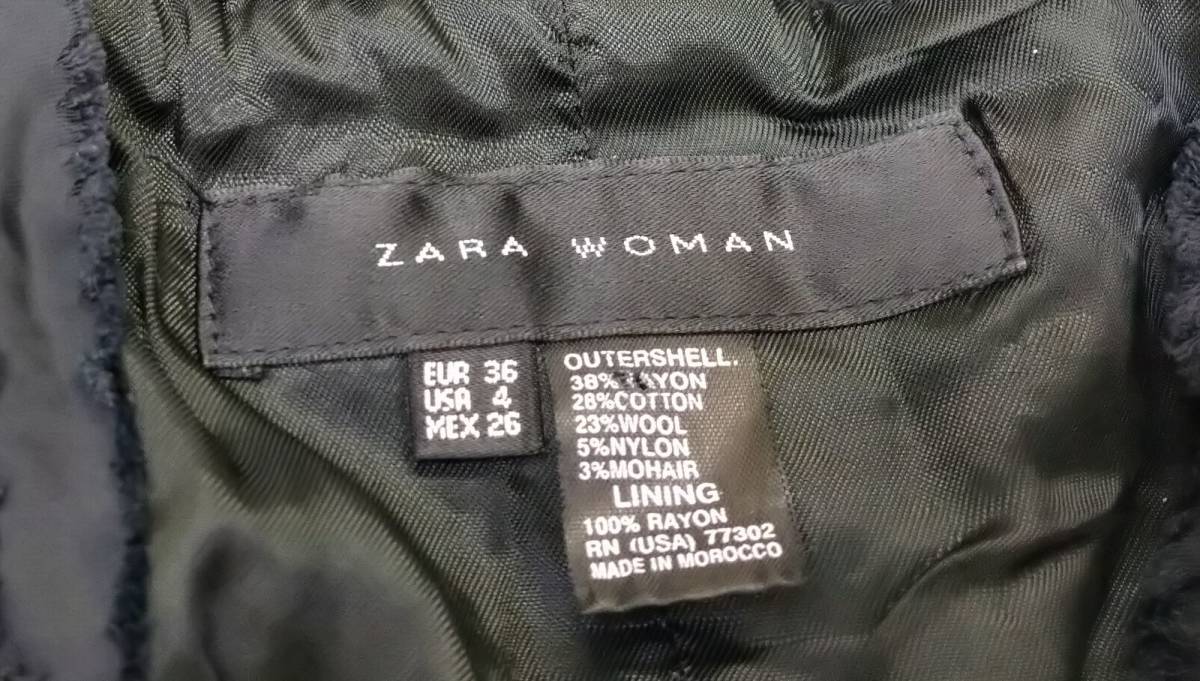 中古　ZARA　WOMAN　ザラ ツイード ジャケット フロントリボン　黒　36　送料レターパックプラス520円_画像4