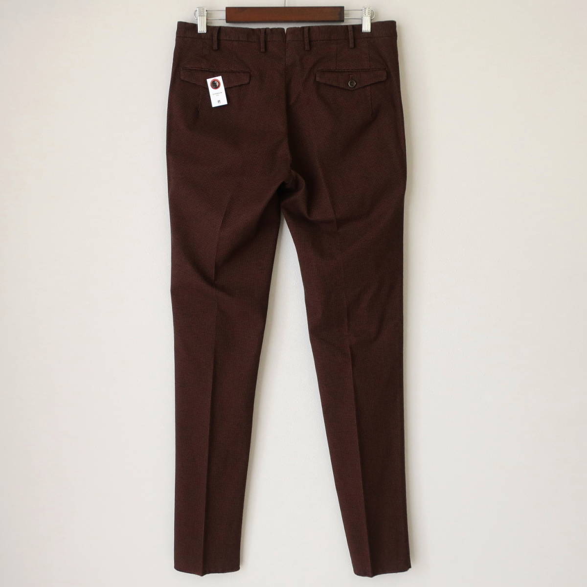  new goods PT TORINO men's micro check slim thin stretch chinos slacks total pattern pants PT01 tea color Brown 50 XL size 