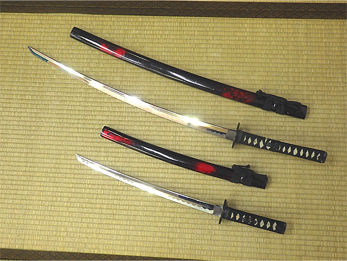 ☆模造刀長刀短刀大刀小刀日本刀2本セット全長約98.5cm/66cm②☆J202