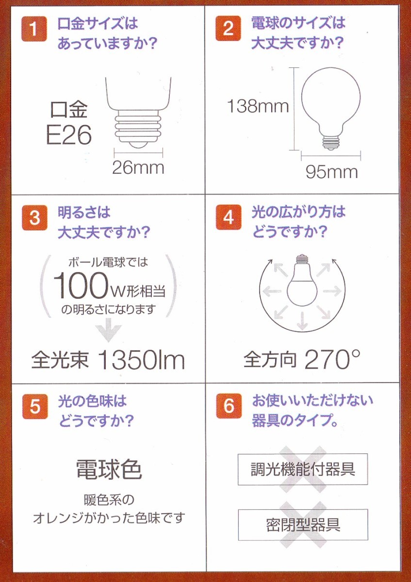 フィラメントLEDボール球100W形・省電力・長寿命_画像2