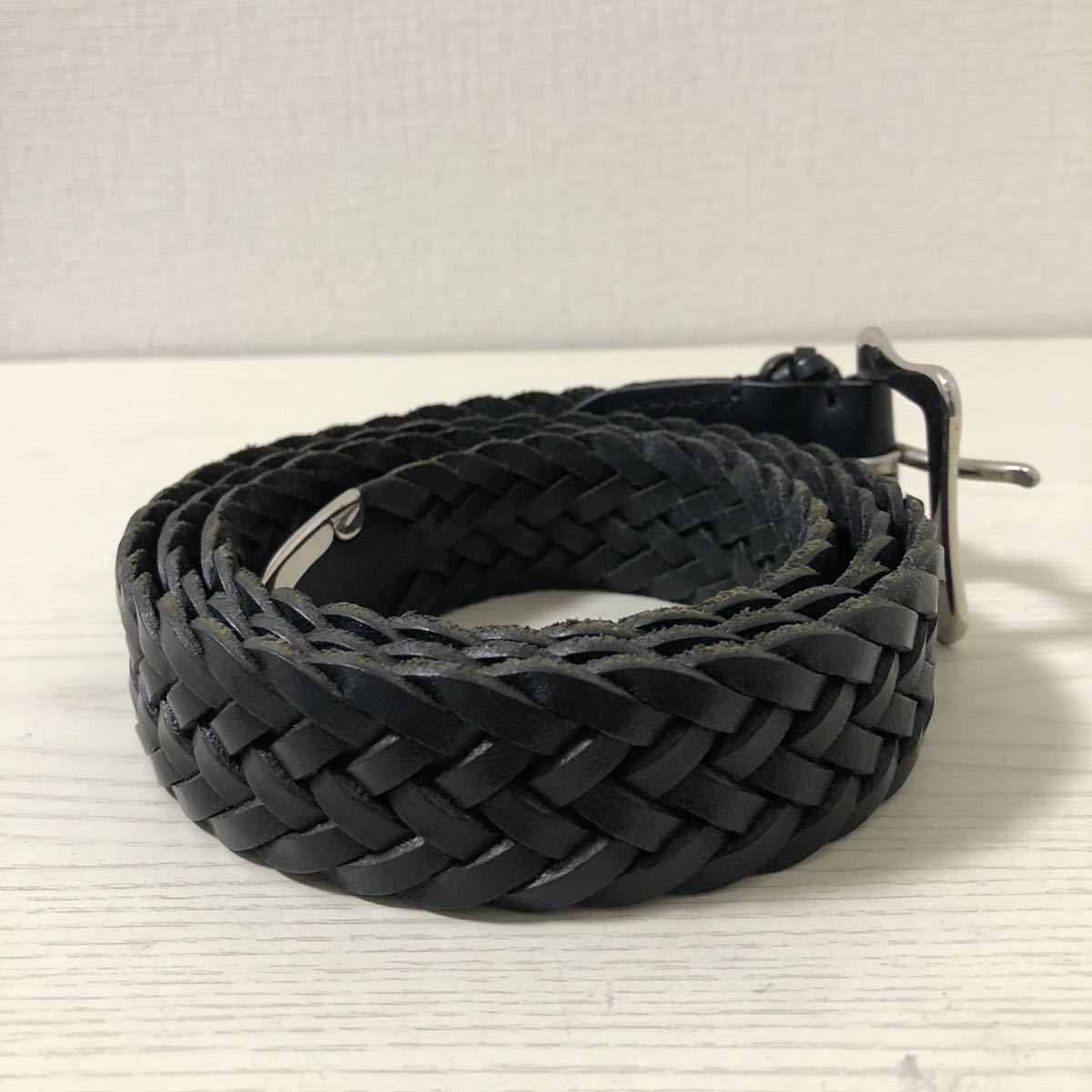 美品】サイズ95 J&M DAVIDSON レザー メッシュ ベルト ネイビー ジェイ