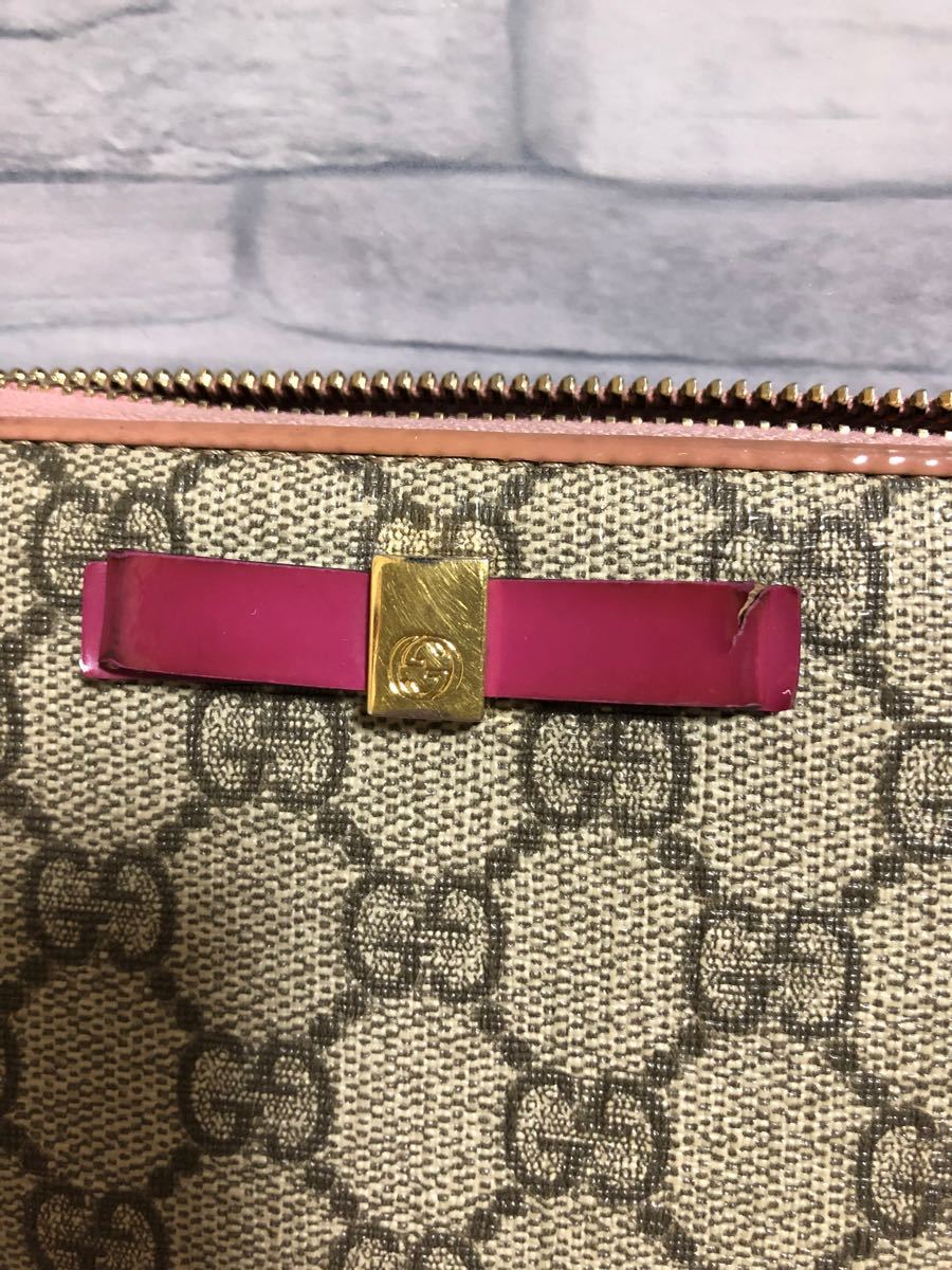 GUCCI グッチ 財布 長財布 ラウンドファスナー リボンGGスプリーム