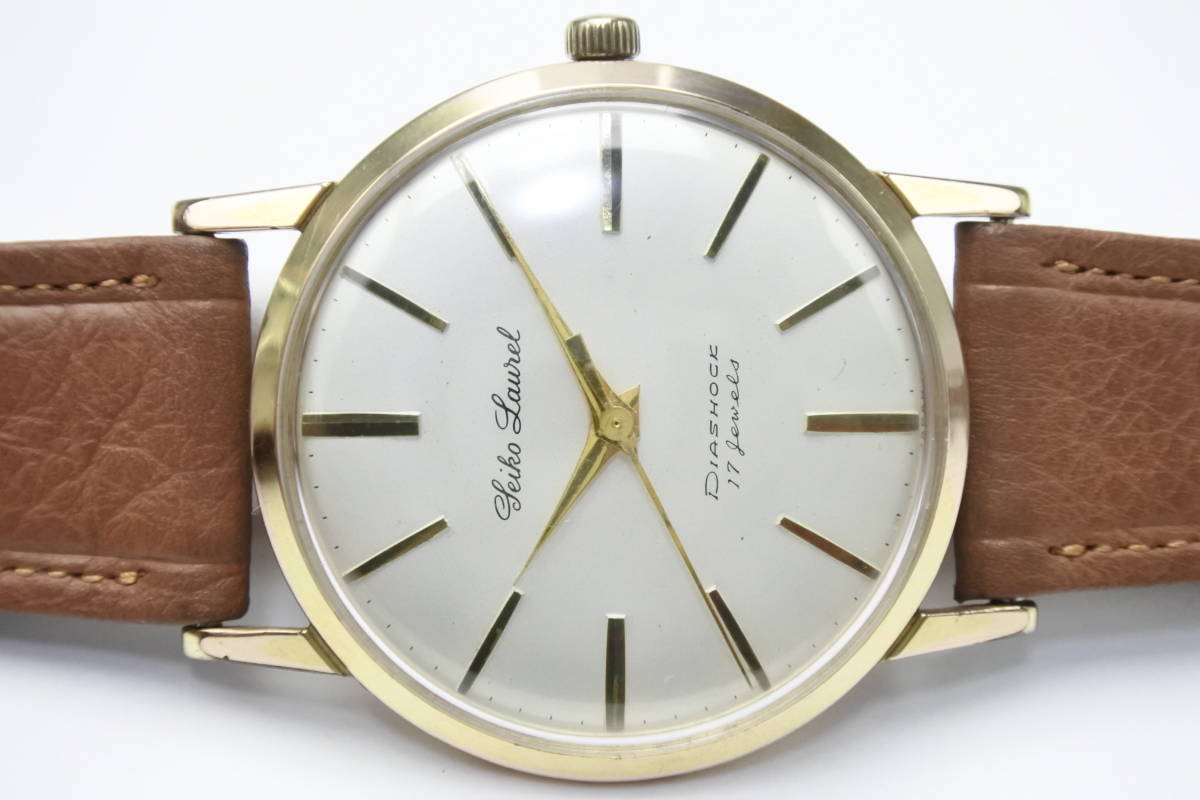 誇りのある銘機☆1959年製 　SEIKO Laurel Diashock 17Jewels　鶴印　 手巻紳士腕時計　極稀少当時ベルト