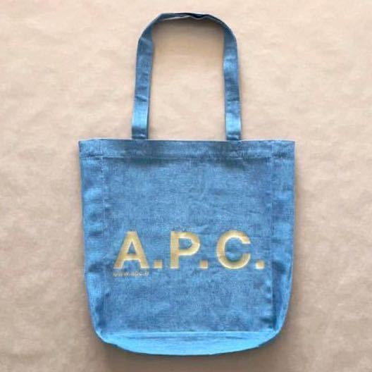 新品 正規品 A.P.C. トートバッグ ブルー ゴールド ロゴ ソフトデニム 限定 鞄 エコバッグ マザーズバッグAPC アーペーセー @a999_画像1