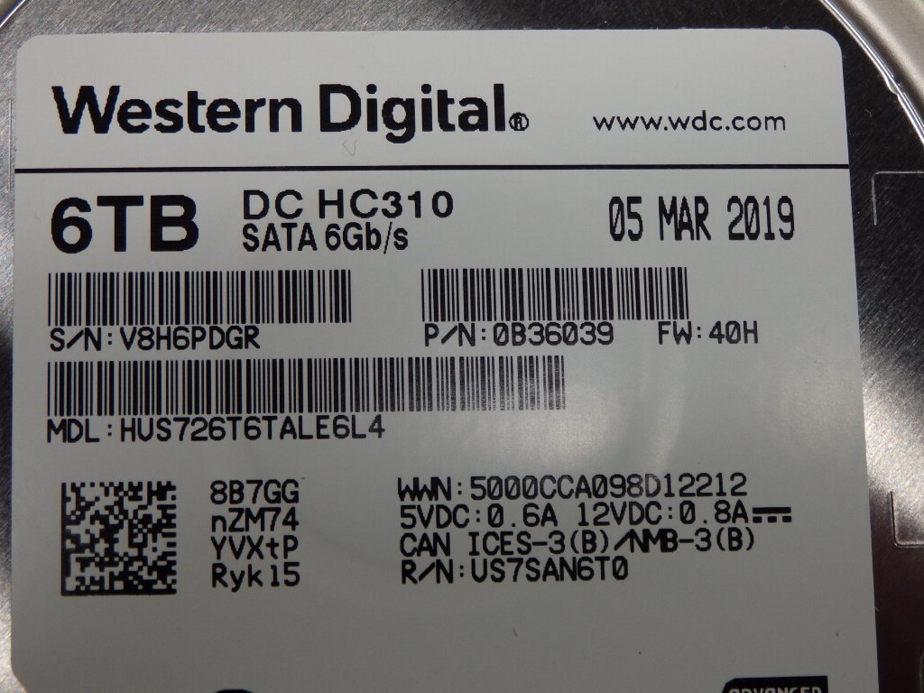 WesternDigital/HGST-「HUS726T6TALE6L4」/6TB/7200rpm//品/