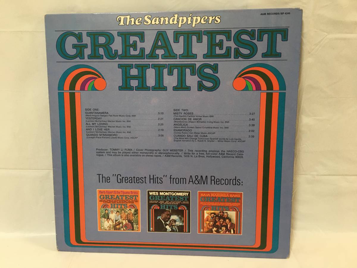 ☆R321☆LP レコード GREATEST HITS THE SANDPIPERS サンドパイパーズ SP-4246 US盤_画像2