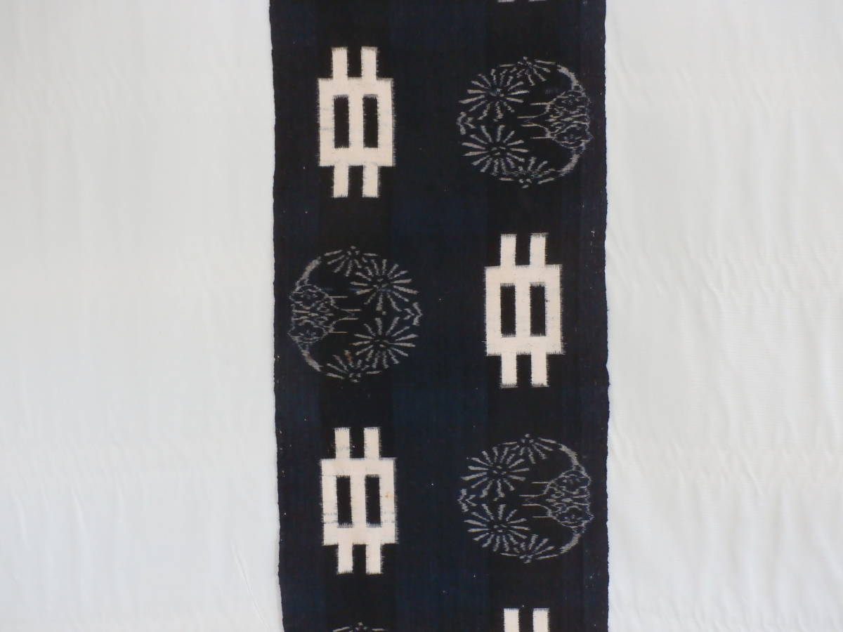 木綿藍染め 糸菊 亀の様な抽象模様 形染め 厚手の布 K 昔の布団の表布 