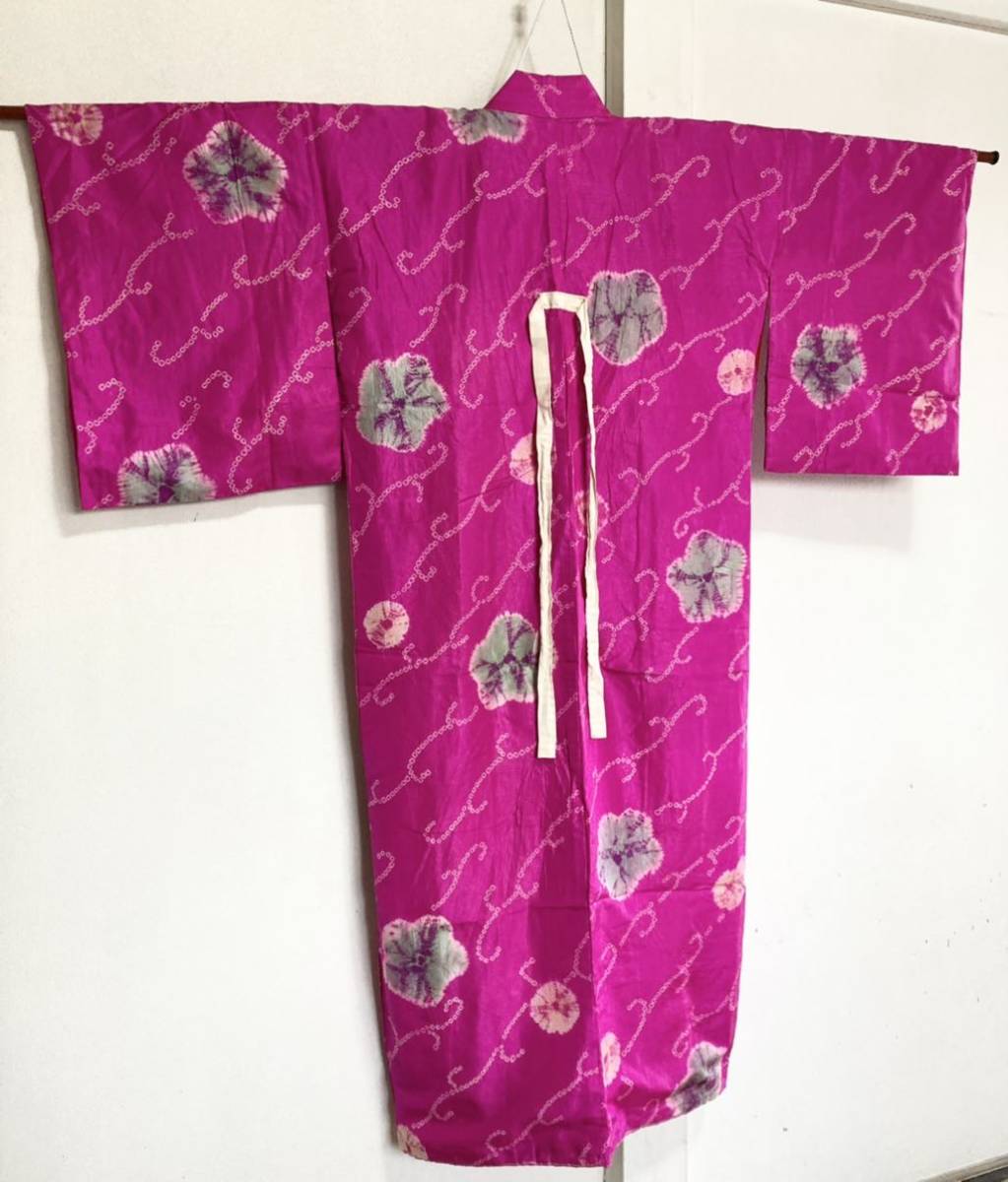 良品 アンティーク着物 長襦袢☆正絹 絹 銘仙 絞り柄 ピンク