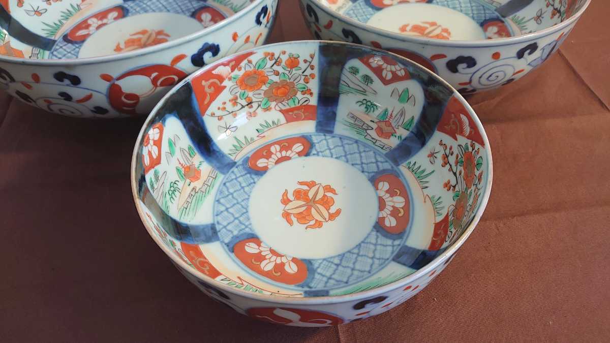 古伊万里 伊万里 色絵 大鉢 3つ鉢 三ツ鉢 染錦 アンティーク伊万里 3
