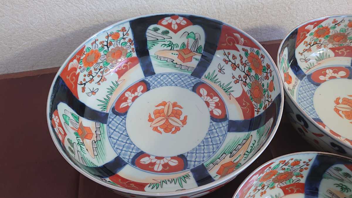 古伊万里 伊万里 色絵 大鉢 3つ鉢 三ツ鉢 染錦 アンティーク伊万里 3