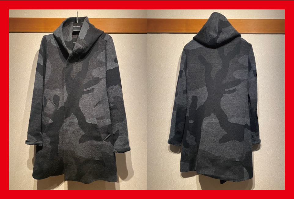 ♪送料無料★1piu1uguale3★ラップコート★BIG CAMO NECK ZIP WRAP HOODED COAT★ビッグカモ★2016AW★MRK036★定価149,040円★黒★Ⅳ(M)♪