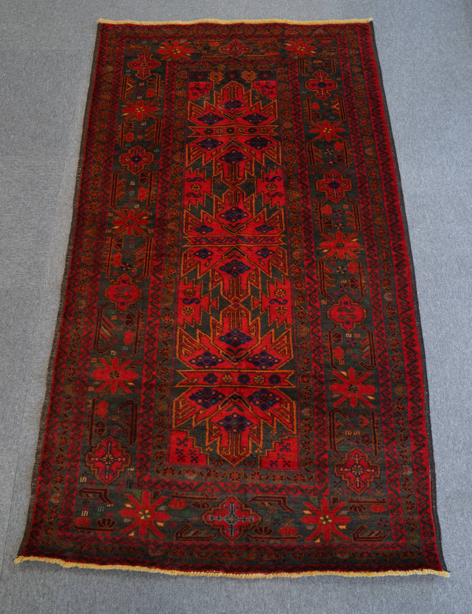 ペルシャ手織り絨毯 トライバルラグ size:194×109cm リビングラグ