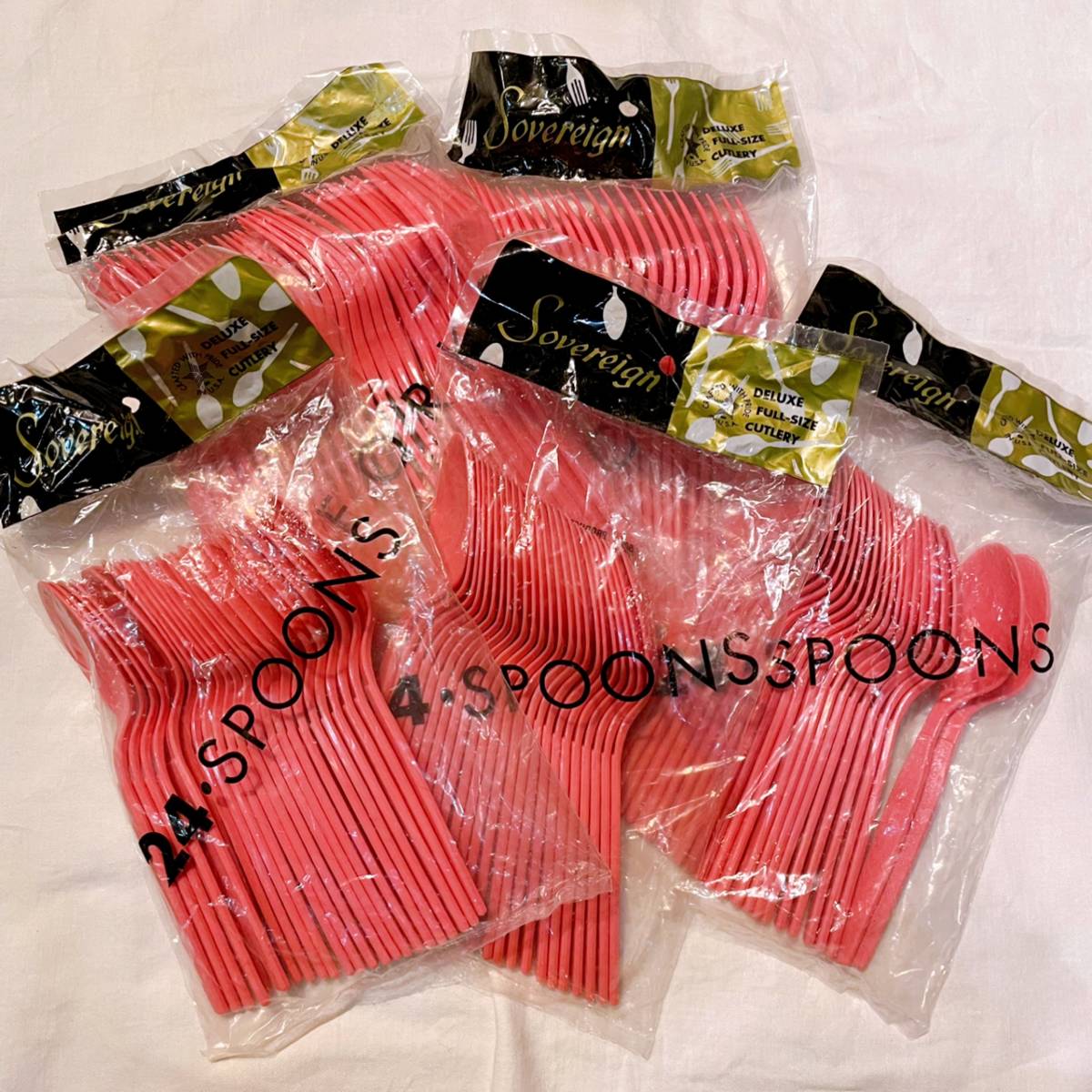 unused! new goods! America buy! pink plastic spoon & Fork 120ps.@ large amount set! party camp outdoor .. present tableware 