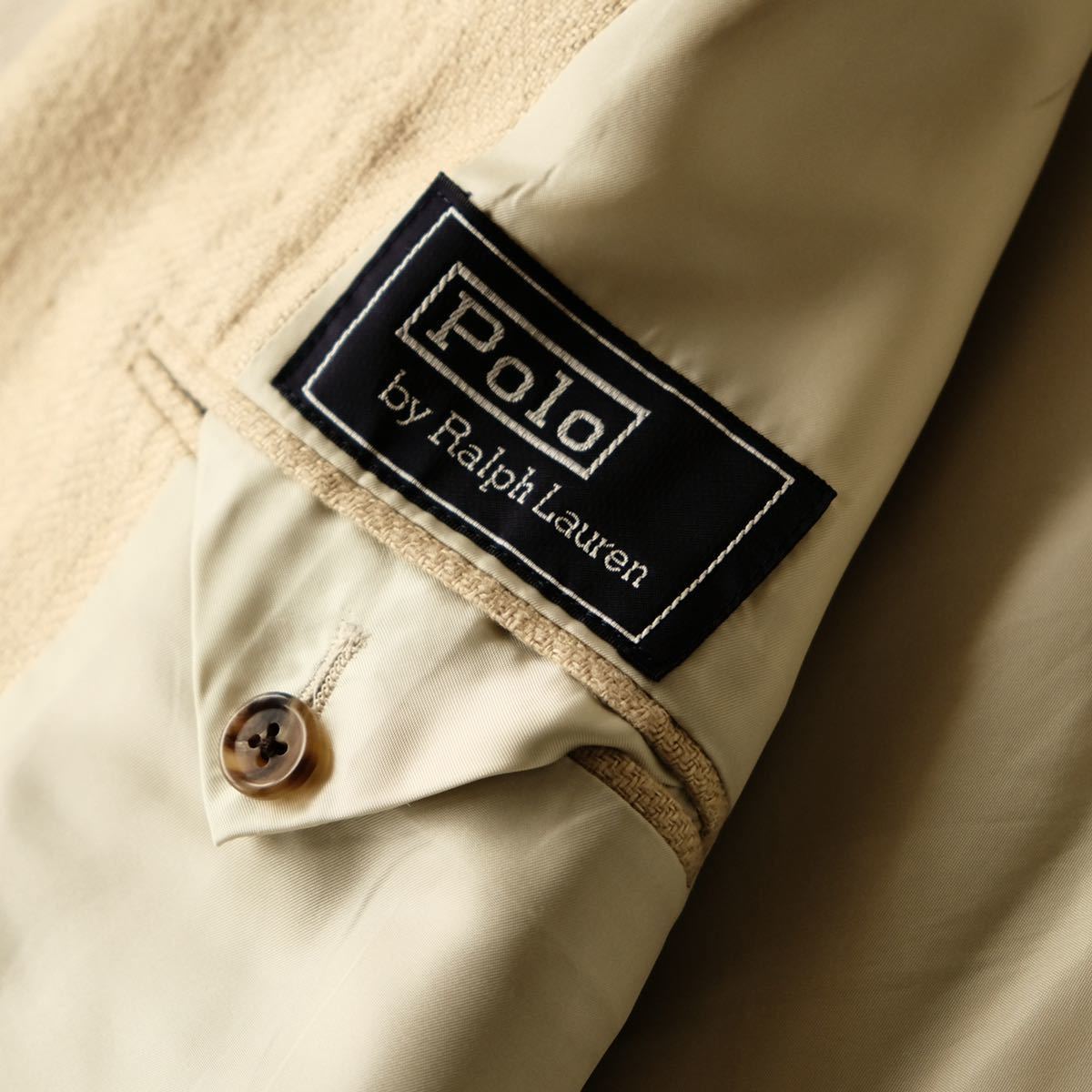 Polo Ralph Laurenラルフローレン シルクリネンサマーツイードヘリンボーンジャケット 生成ベージュXL