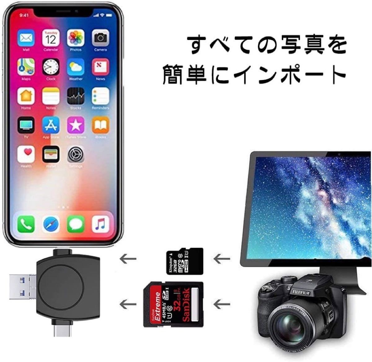 新品 SD カードリーダー 4in1 3.0 マルチカードリーダー iPhone Android Type-C USB 全対応