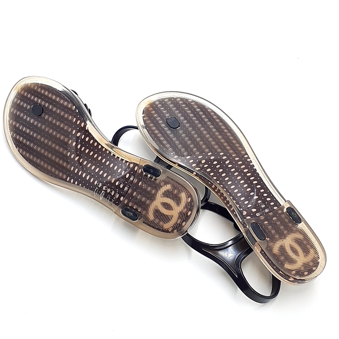 送料無料 美品 シャネル CHANEL サンダル ビーチサンダル 靴 シューズ カメリア ココマーク イタリア製 36 23cm相当 黒系 レディースの画像9