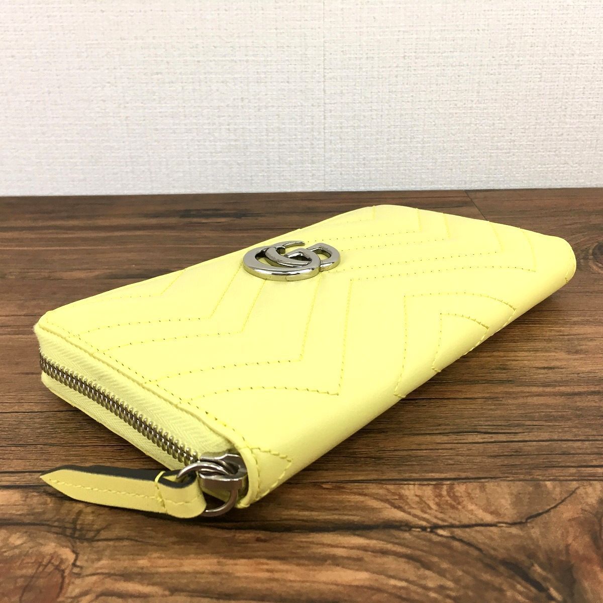 極美品 GUCCI 長財布 443123 イエロー GGマーモント 75-