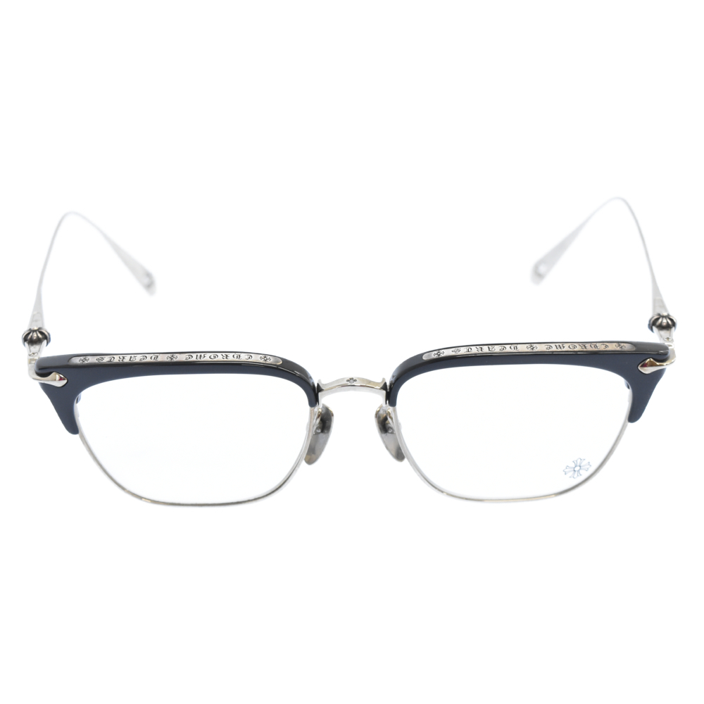 クロムハーツ クロスボールハーフリムスクエアサングラス 眼鏡 ギフト 高い品質 メガネ ブラック シルバー
