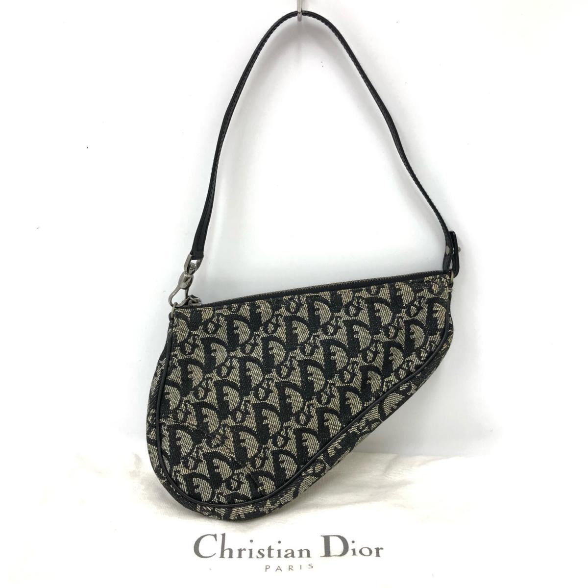 1円 Dior ディオール トロッター柄 サドルポーチ ミニハンドバッグ