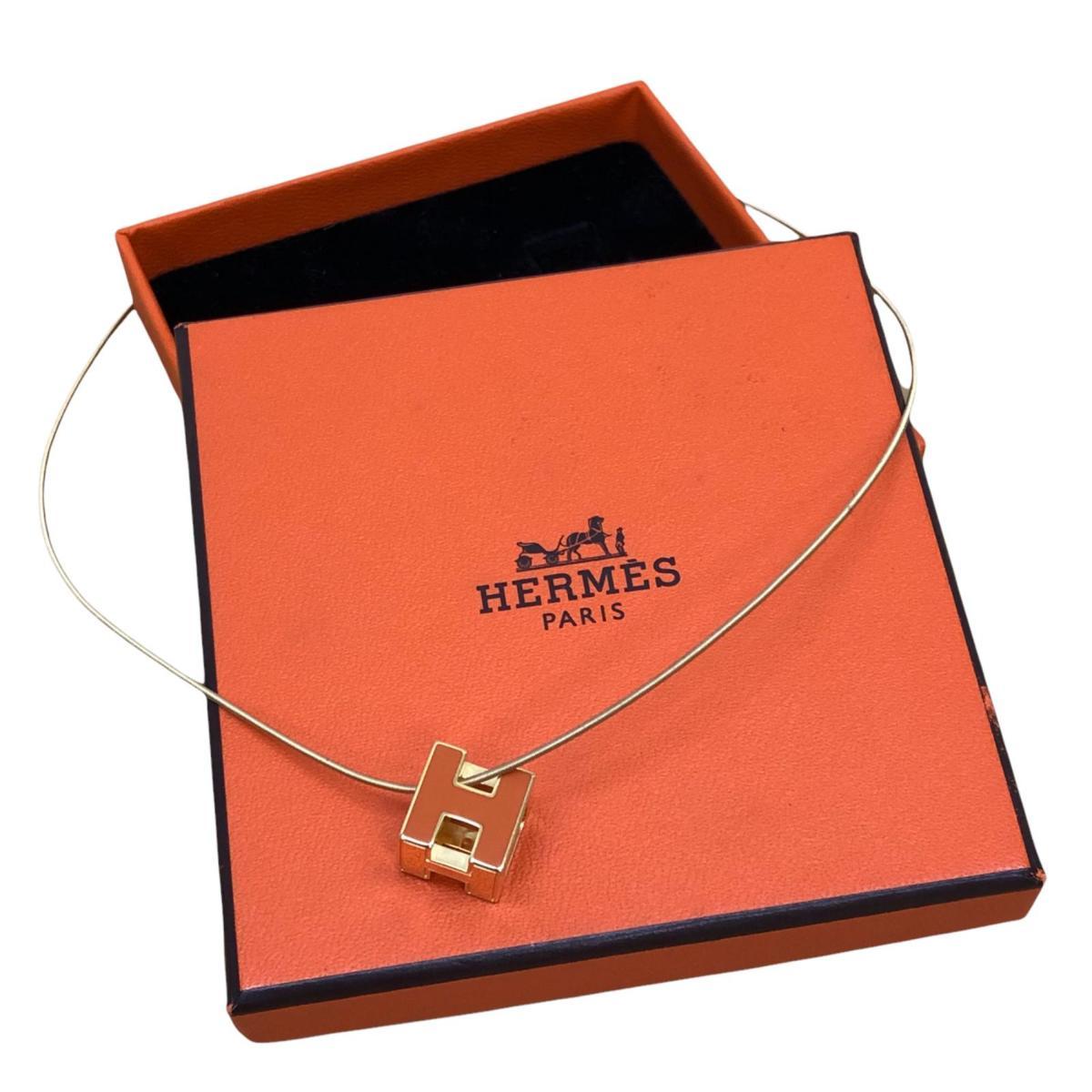 HERMES エルメス ネックレス Hロゴ キューブ オレンジ ゴールド