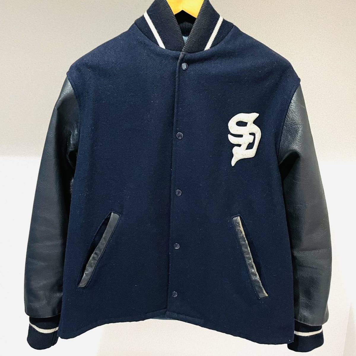 激レア Supreme 2nd Stadium Varsity Jacket Navy White M 1990年代 紺 白 セカンド バーシティー ジャケット スタジャン 初期 OLD Vintage_画像1