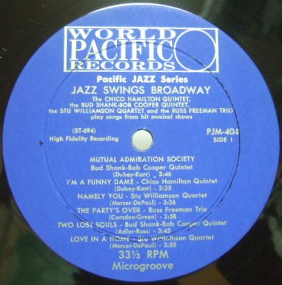 ３枚で送料無料【米World Pacific mono】Chico Hamilton, Russ Freeman, Bud Shank, Bob Cooper, etc/Jazz Swings Broadway_画像2