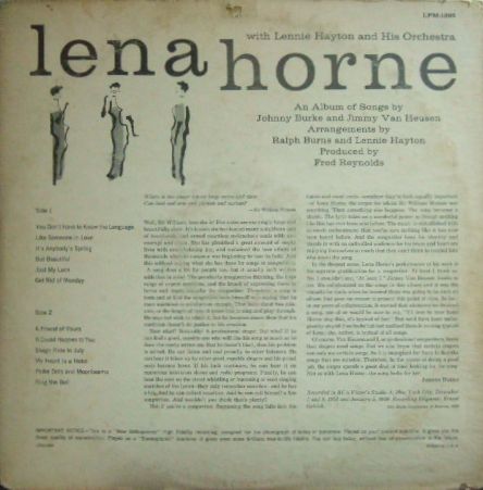 ３枚で送料無料【米RCA Victor mono】Lena Horne/Songs By Burke and Van Heusen_画像3