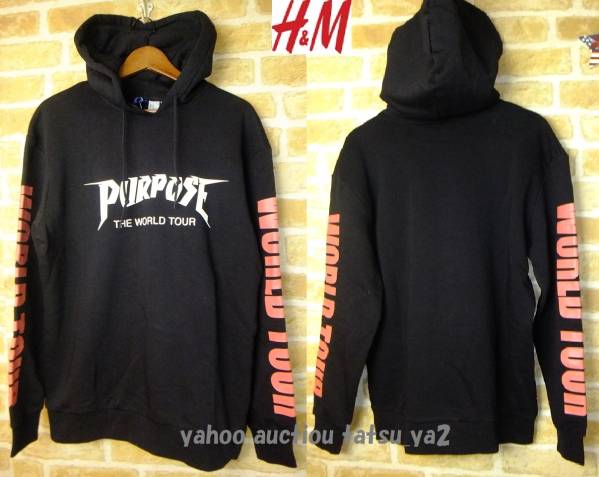 新品 最終1点希少★ H&M ジャスティンビーバーコラボ PURPOSE TOUR スウェットパーカー 黒 XS 最小サイズ_画像1