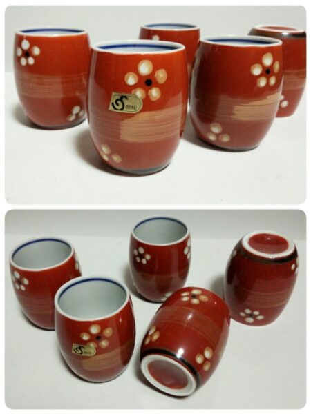  Showa Retro hot water only tea cup plum. pattern 5 piece collection tea utensils * unused storage goods 