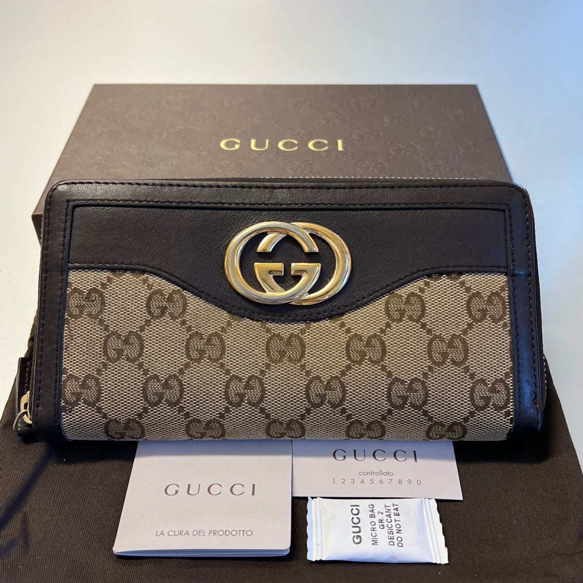 新品同様 グッチ GUCCI 財布 長財布 GGキャンバス インターロッキング