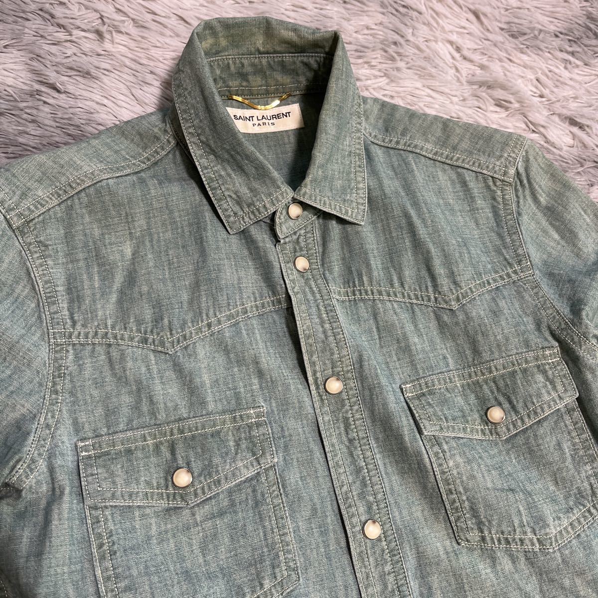 状態良 SAINT LAURENT PARIS サンローラン パリ シャンブレー
