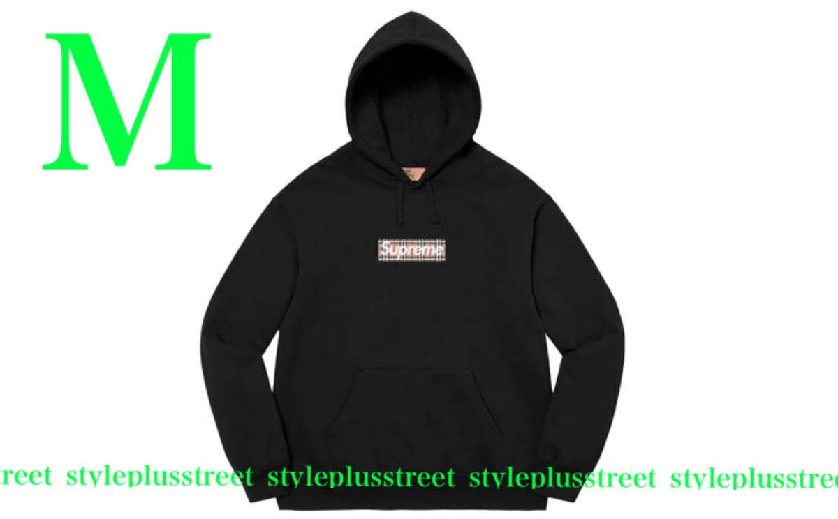 22SS Supreme Burberry Box Logo Hooded Sweatshirt Black M