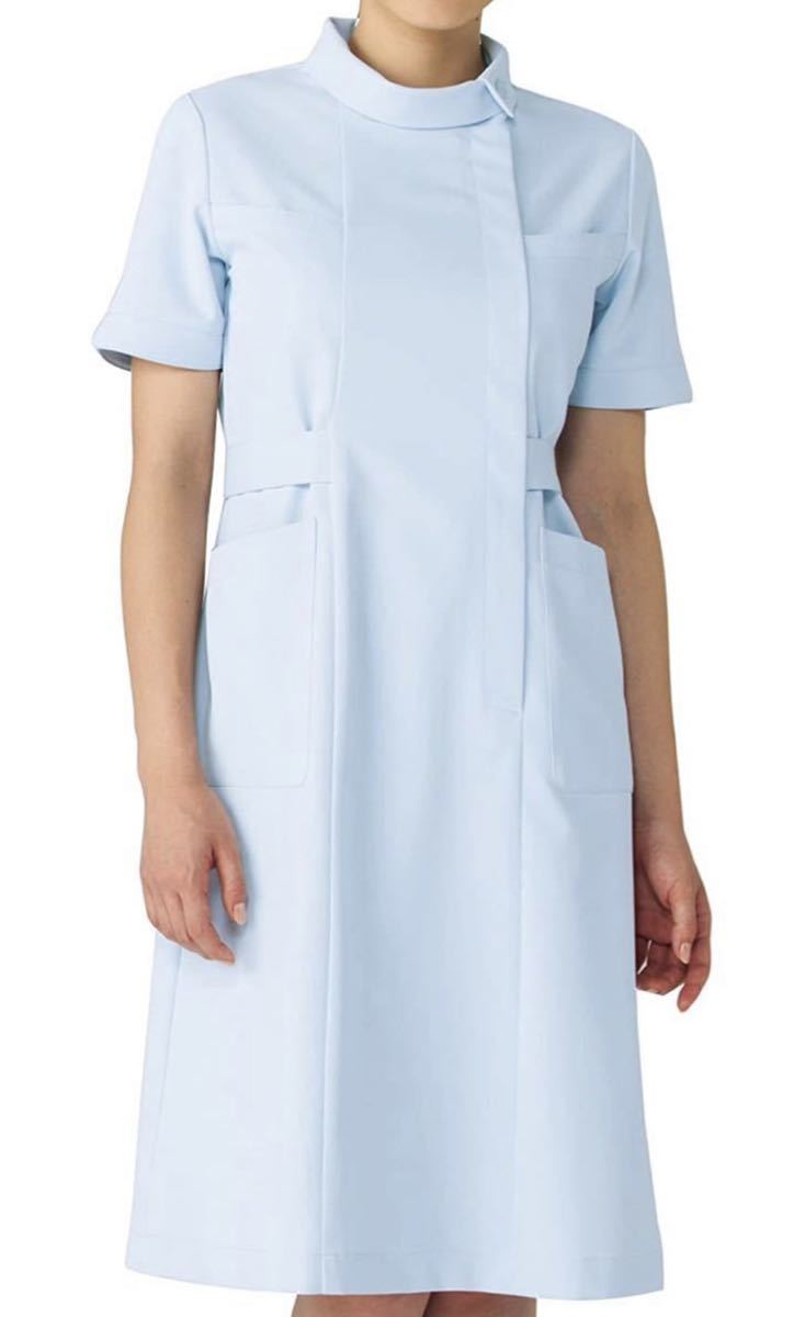  unopened new goods ] short sleeves One-piece white garment S size kazen sax blue light blue uniform nursing Esthe salon nurse clothes tooth . sanitation . nursing science raw real .