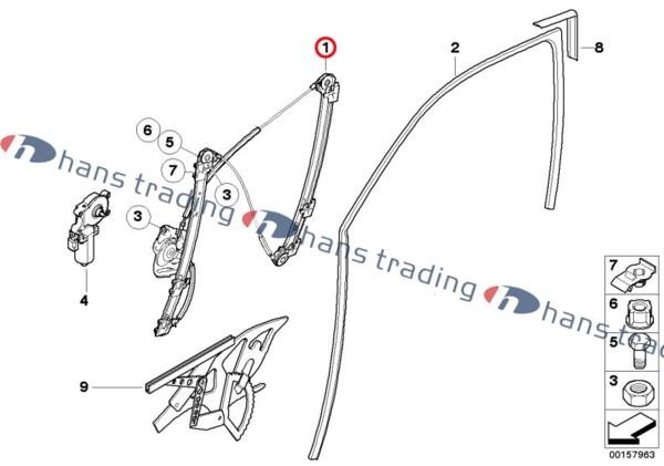 BMW E53 X5 フロント ウィンドウレギュレーター/純正品 右前 ウインドーレギュレーター 5133-8254-912_画像2